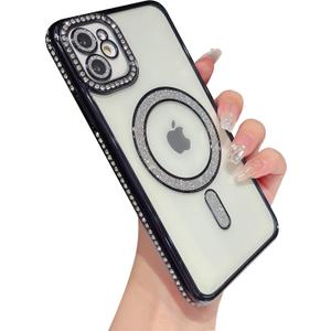 for iPhone 11 Case,Glitter Bling Clear Magnetic Compatible with MagSafe Wireless Charging (Black)