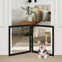 LZRS Clear Dog Gate for Indoor Use - Transparent Pet Fence with Solid Hardwood and Plastic Board, Stylish & Durable freestanding Pet Gate for Doorways, Stairs and Hallways, Black, Size: 24"Height-2 Panel