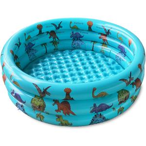 Dinosaur Inflatable Baby Pool - Small Toddler Blow Up 3 Rings Round Pad Pool, Outdoor/Indoor Play Center with Ball Pit & Toys - 48'x12'