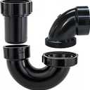 Lesso ABS Adjustable P Trap1 1/2 Inch for RV Drain Bathroom Kitchen Sink Drain Pipe Tubular Kit with White Threaded Adapter Ring