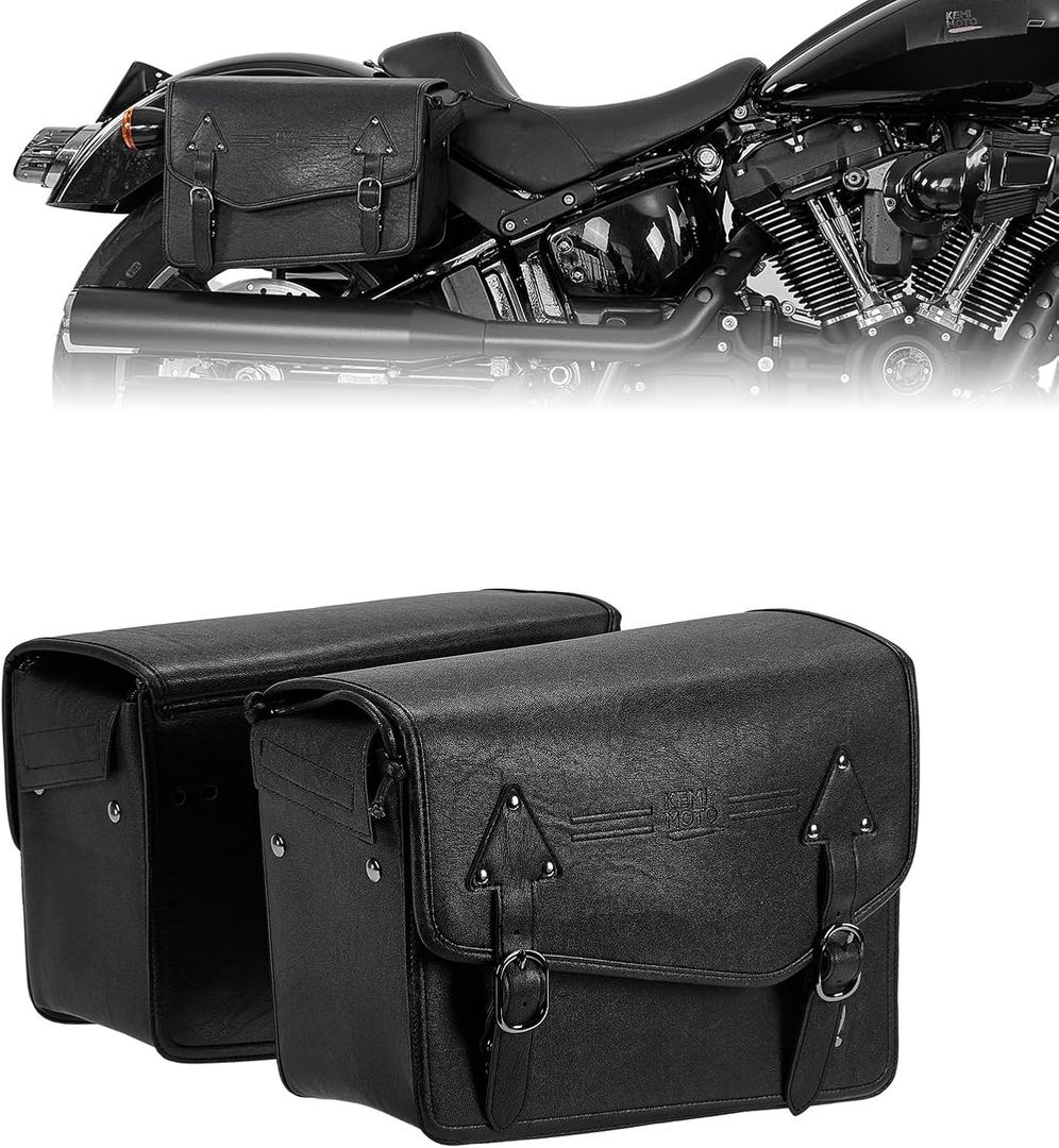 KEMIMOTO Motorcycle Saddlebags with/Turn signal Moving Backwards 24L Saddle Bags Motorcycle PU Leather Luggage Bags Compatible with Softail Sportster Dyna Models