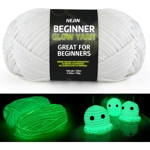 120g Glow in The Dark Yarn for Crocheting and Knitting; 120m(144yds) Yarn for Beginners with Easy-to-See Stitches; Worsted-Weight Medium #4; Yarn for Beginners Crochet Kit Making