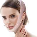 Jawline Shaper Chin Strap for Sleeping, Reusable V-Line Mask for Women Face Lifting Made w/Electric-Hot-Press Tech for Skin-Friendly & Breathable Cooling Fabric (Pink, M)