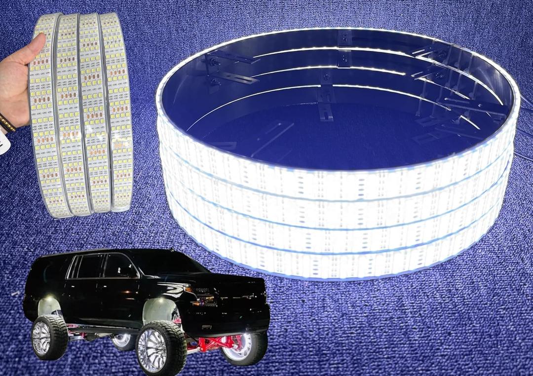 Lighting - 15.5" Quad Row Cold White Wheel Well Lights Dance Music Voice APP Solid Color 4Rolls LEDs Brightest Tire Rings Lighting Off-Road Bluetooth Control for Truck Car SUV Pickup Vehicle