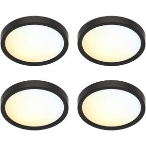 5 Inch Black Flush Mount Ceiling Light 5CCT Selectable LED Edgelit Slim Surface Mount Downlight for J-Box, Mini Flat Panel Light, Dimmable, 120VAC, 10W, 600LM, CRI90, ETL, Wet Rated, 4 Packs