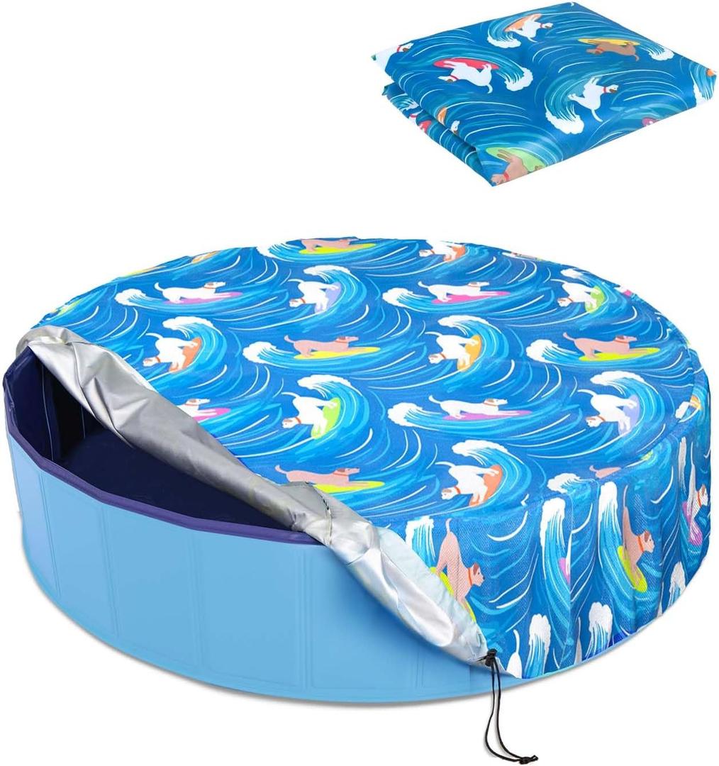 Foldable Round Dog Swimming Pool Cover, for 32 "/63/48 Collapsible Outdoor Tub, PVC Coating Waterproof and UV Protection, Leakproof Washable Kiddie Pet Small Paddling Bath Accessories