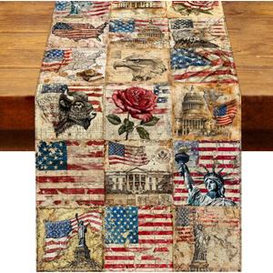 Vintage American 4th of July Table Runner Retro Rose 250th Anniversary Memorial Independence Day Patriotic Party Decoration Patchwork Home Kitchen Table Decor