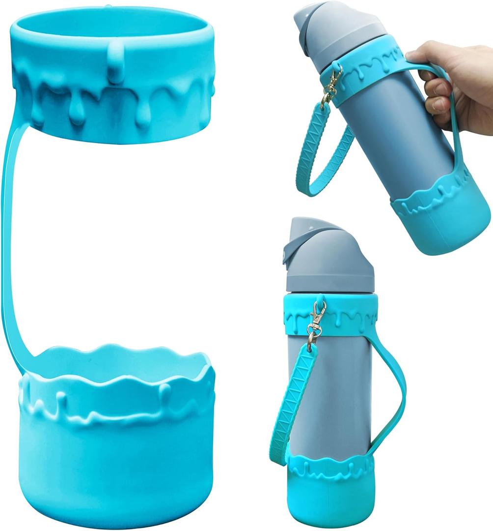 2 x Bottle Bumper Silicone Boot with Handle for Owala 24oz Water Bottle, Sleeve Protector with Strap for Owala Freesip Water Bottle 24 oz, No Scratch Full Protetive Cover, for Running, Bike, Jogging(Blue)