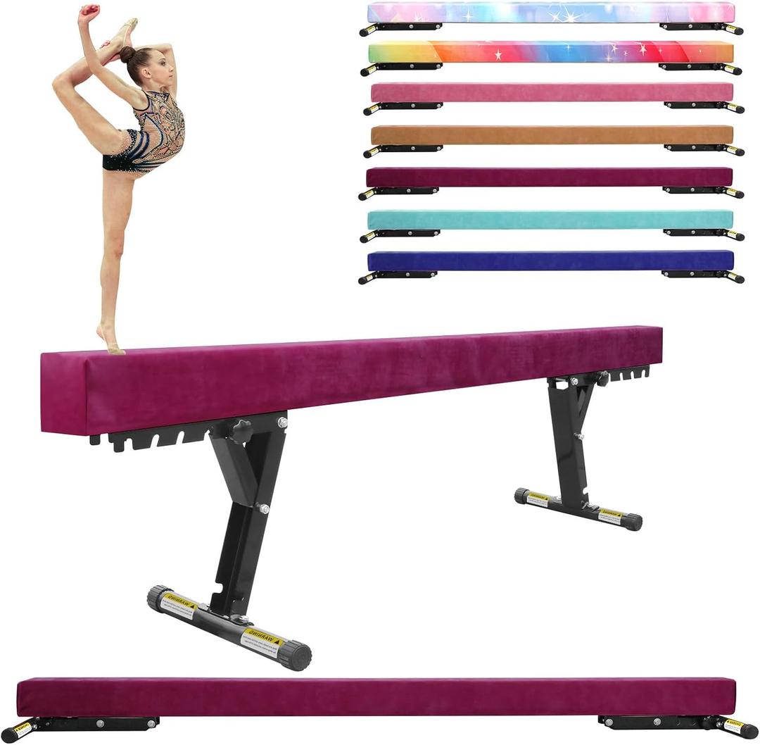 Balance Beam Adjustable 8ft, High and Lower Floor Beam Gymnastics Equipment for Kids Children, Gymnastics Beam with Legs for Home, Professional Training, Gymnastic Club Use (Purple)