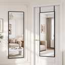 Suidia Full Length Mirror Over the Door&Wall Mounted, 48"x14" Door Mirror with Aluminum Alloy Frame, HD Shatterproof, No-Drill, Hanging Mirrors for Bedroom, Bathroom, Dorm, Closet, Rect, Black