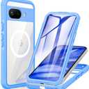 CENHUFO Magnetic for Google Pixel 9a Case, Full Body Phone Case Built-in 9H Tempered Glass Screen Protector [Compatible with Magsafe] Shockproof Heavy Duty Protective Clear Cover Bumper - Blue