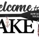 BiaGift Lake House Decor Welcome Sign Lake House Gifts, Key Holder for Wall Decorative with 6 Hooks, Anchor Wall Decor - Welcome to The Lake, 14.2 x 6.0 Inches