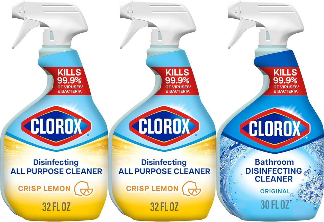 Clorox Disinfecting All-Purpose Cleaner 32 Oz and Disinfecting Bathroom Cleaner, Household Essentials, 30 Oz, Pack of 3 (94 Fl Oz (Pack of 1))