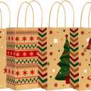 RACETOP 24 PCS Small Christmas Gift Bags With Handles, 4 Designs Xmas Kraft Paper Bags for Christmas Goody Bag, Party Favors (5.8 x 3.2 x 8.25) (1 Count (Pack of 24))