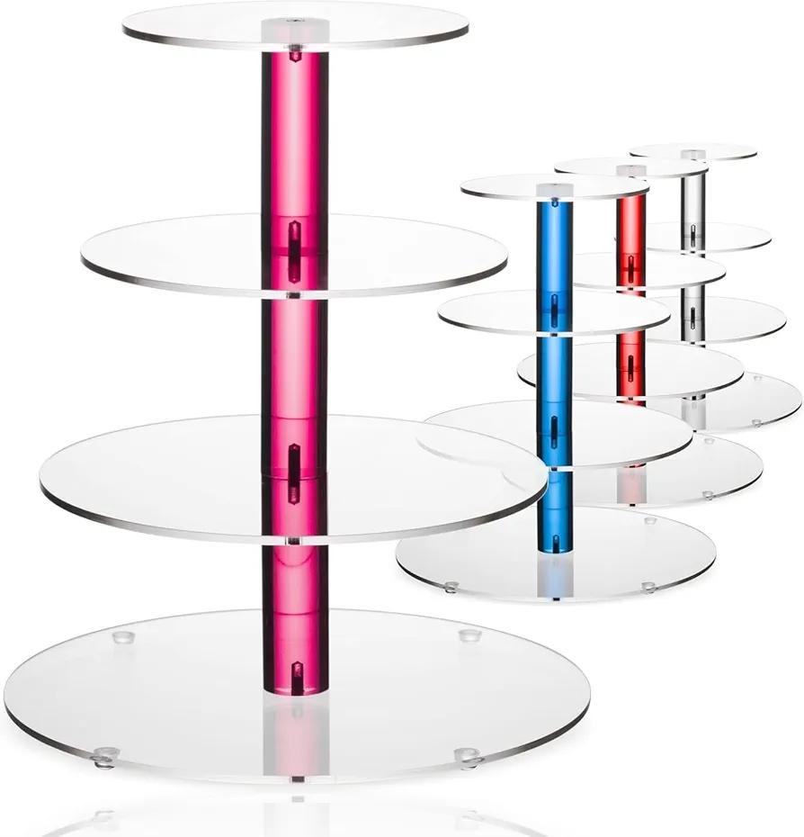 4-Tier Pink Acrylic Cupcake Stand – 12" (1 Piece), Display Tower for Desserts, Perfect for Weddings, Birthday Parties, Baby Showers, and Special Events