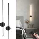 Battery Operated Modern Wall Sconces, Dimmable Wireless Wall Light Set of Two with Remote Control, 3 Color Temperatures, Rechargeable LED Wall Sconce for Bedroom, Living Room, Hallway, 39.3 Inch Black