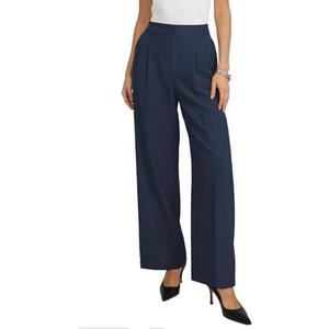GRACE KARIN Women's Wide Leg Work Pants, Wrinkle Free High Waisted Trousers with Pockets, Business Casual Office Slacks, M