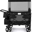 Wagon Stroller for 2 Kids, High Seat & 5 Point Harness, Foldable All-Terrain Wagon for Toddler with Canopy, Parent Organizer, Shoulder Bag, Adjustable Handlebar, Ultimate Double (Black, W2-M)