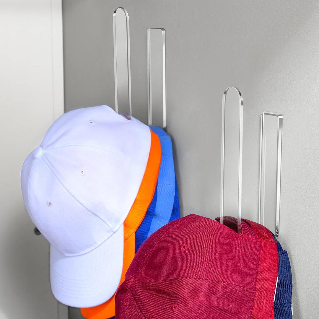 2 Packs Hat Hangers for Wall - Hat Hook Acrylic Baseball Hat Rack Adhesive Baseball Cap Organizer Hat Holder for Wall Closet Door Bedroom Organization (2 Pcs Clear)