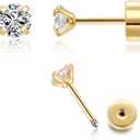 Renkovte Flat Screw Back CZ Stud Earrings,Small Flat Back Cubic Zirconia Stud Earrings for Helix Cartilage Tragus Earlobe Piercing for Women,2mm CZ 3mm CZ 4mm CZ Gold Color