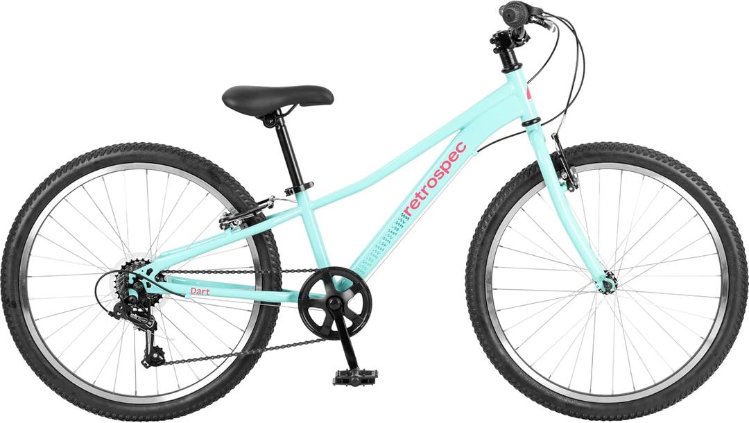 Retrospec Dart Kids Bike - 7-Speed Hybrid Bicycle for Ages 6-11 with 29in All-Season Tires & Shock Absorption - Adjustable Height Youth Bike with V-Brakes & Smooth Gear Shifting, Seafoam, 24 
