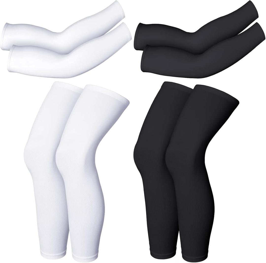 Geyoga 2 Pairs Compression Full Length Leg Sleeve Arm Sleeve for Men Women, Football (Black, White, Small)