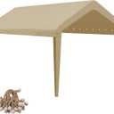 10x20 Canopy Replacement Cover, Carport Replacement Canopy Top Cover for 10' x 20' Frame, 800D Heavy Duty Waterproof & UV Protected Car Canopy with Ball Bungees (Frame is not Included) (Beige)