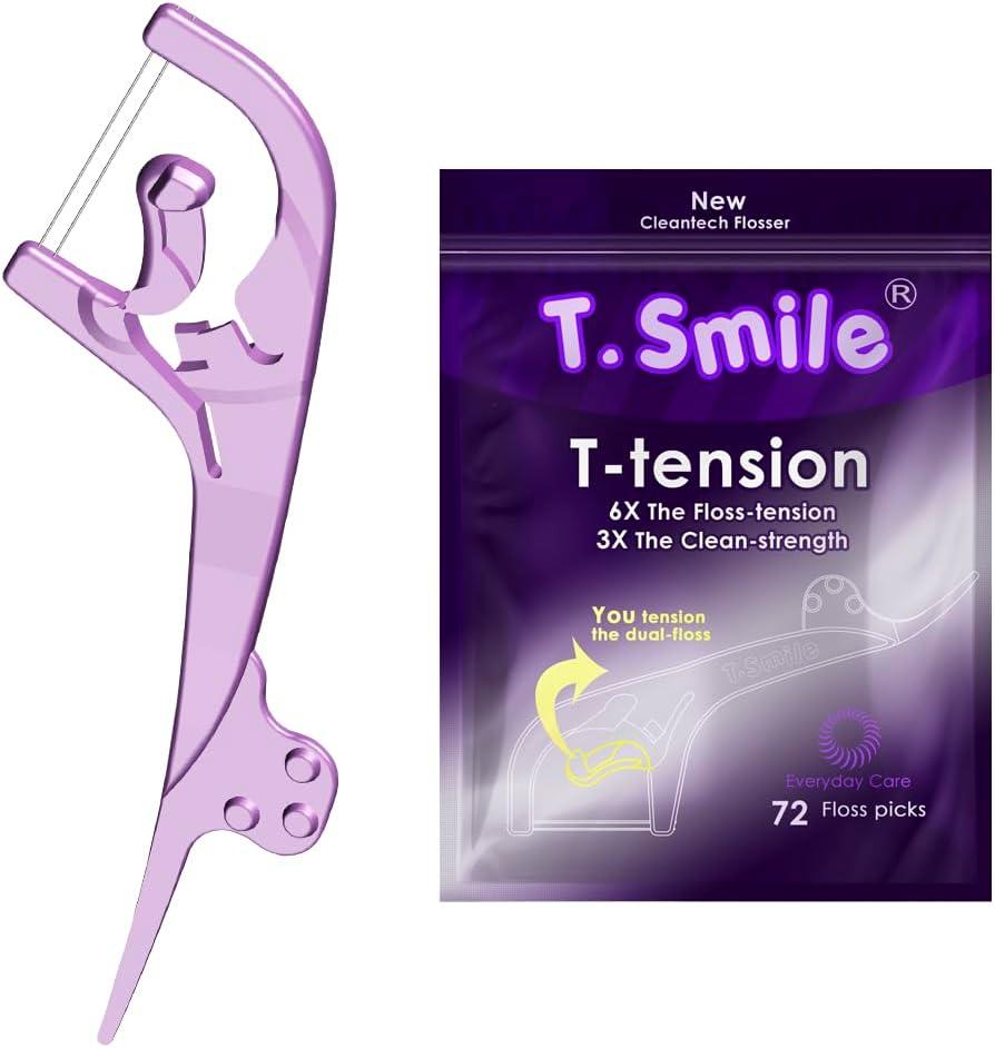 2 x T-Tension Dental Flossers, 6X The Floss-Tension, 3X The Clean-Strength, Powerful Performance Floss Picks, 100% Recycable, Unflavoured, 144 Count