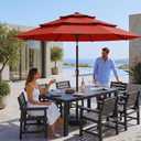 10ft 3 Tier Patio Umbrella, Outdoor Market Table Umbrella with UPF 50+ Vented Canopy, 8 Sturdy Ribs, Easy Push Button Tilt and Crank, Windproof for Deck, Pool, Backyard and Garden