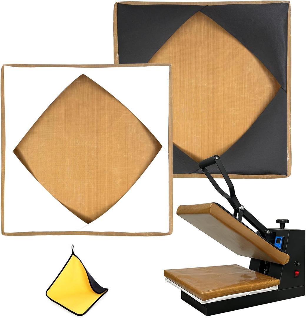 Heat Press Covers 15x15 Inch 2 Piece Set for Top and Bottom Platens | Reusable Teflon Material Heat Press Protective Covers for Sublimation, DTF and Heat Press Transfers