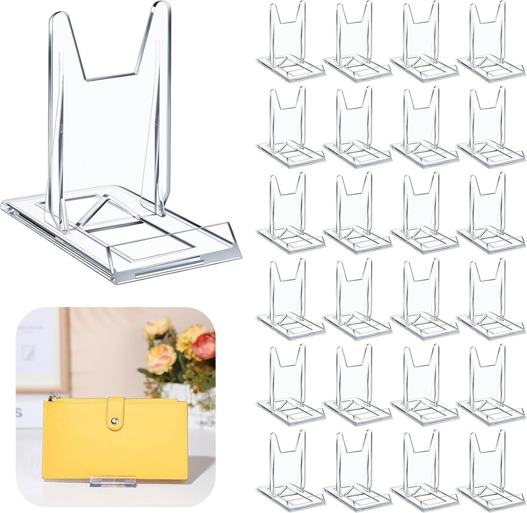 24 Packs Adjustable Purse Display Stand Clear Acrylic Handbag Stand Holder for Wallet Purses Handbag Bag Jewelry Display Organizer for Party Weddings Home Decoration Birthdays