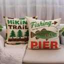 7COLORROOM Set of 4 Vintage Sea Pillow Covers Ocean Style Lake/Forest/Fish Cushion Cover Nautical Beach House Decorative Square Cotton Linen Pillowcases 18 x 18 Inches for Sofa Couch (Forest Sea)