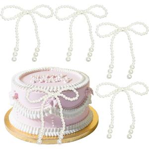 12 pcs Pearl Cake Decorations Elegant Pearl Bows for Birthday Cake Wedding Party Supplies