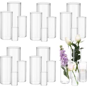 Fixwal 24pcs Clear Glass Cylinder Vases, 4, 6, 8, 10 Inch Tall Cylinder Vases for Centerpieces, Glass Flower Vase Floating Candle Holder Vase for Table Shelf, Party, Wedding, Home Decor