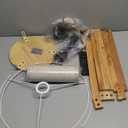 OUTON Dimmable Wood Tripod Floor Lamp with Shelves, Remote Control, Mid Century Modern Standing Lamp 58.5" for Bedroom, Living Room, and Office, Flaxen Lamp Shade Include E26 9W Bulb