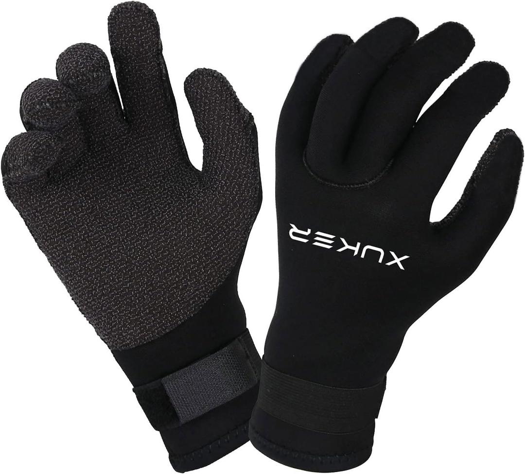 XUKER Water Gloves, 5mm Neoprene Five Finger Warm Wetsuit Winter Gloves for Scuba Diving Snorkeling Paddling Surfing Kayaking Canoeing Spearfishing Skiing (5mm Black Kevlar, M)