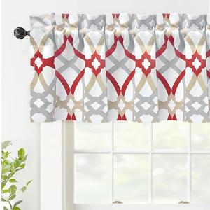 DriftAway Alexander Blackout Valances for Windows Thermal Insulated Kitchen Topper Geometric Moroccan Mid Century Pattern Match Thick Bathroom Curtain Valance Rod Pocket 52 Inch by 14 Inch Red/Gray