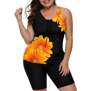 LALAGEN Womens 2025 Plus Size Tankini Swimsuits Rash Guard Capris Athletic Two Piece Swimwear Bathing Suits for Women  (XX-Large, Z-yellow Flower)