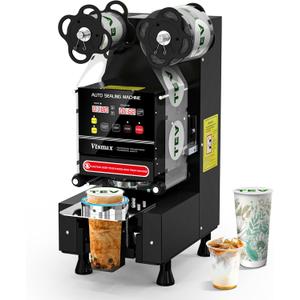 Automatic Cup Sealing Machine 90/95mm, 500-700 Cups/H Electric Cup Sealer with Counting LCD Panel for Bubble Tea, Milk, Juice, Coffee and Boba Shop etc. (Black)