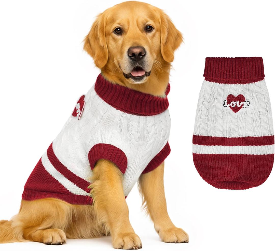 Dog Sweater Knitted for Small to Large Dogs Boy Girl, Classic Turtleneck Dog Christmas Sweaters, Warm & Soft Pet Clothes for Winter (Love Red, L)