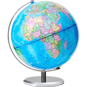 13" World Globe for Kids, Classroom Globe for Education & Decoration with Stable Heavy Metal Base, HD Waterproof Printed & Rewritable Surface (Blue)