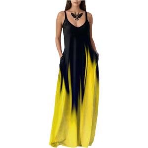Women's Summer Maxi Dress Long Dress Casual Boho Sleeveless Strap Smocked Tiered Long Beach Sun Dresses (M)