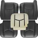 SecosAutoparts Driver & Passenger Bottom & Top & Driver Foam Cushion Dark Gray Leather Seat Cover Compatible with Chevy Silverado Avalanche Tahoe Suburban GMC Sierra Yukon 2003 2004 2005 2006
