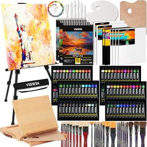Amazon.com: VISWIN 151Pcs All-in-One Art Painting Kit with Aluminum & Beech Wood Easel, 96 Acrylic, Watercolor & Oil Paint Set, Canvases, Painting Set with Complete Art Supplies for Adults, Artists, Beginners