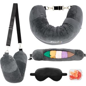 Travel Neck Pillow Stuffable with Clothes, Stuffable Neck Pillow for Travel, Packable Fillable Storage Bag for Airplane Travel, Soft Velvet Neck Pillow Case Cover (Dark Grey)