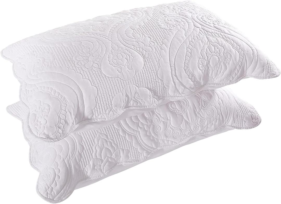 BOSOWOS Quilted Pillow Shams Set of 2, Decorative Microfiber Standard Bed Pillow Shams, Soft Pillow Covers with Envelope Closure (White, 2Pcs:20 x 26inch)