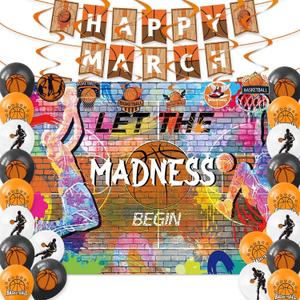 March of Madness Decorations March of Madness Party Decorations with Banner Balloons Backdrop & Hanging Swirls