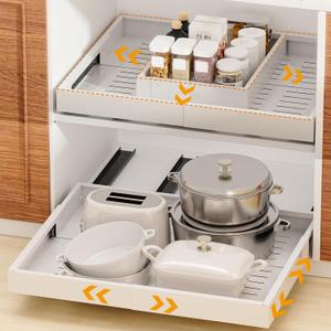 Pull Out Cabinet Organizer Expandable Width(12"-19.5") and Depth(16.4"-21.7") Slide Out Drawers Fixed with Adhesive Nano Film or Nail, Heavy Duty Roll Out Shelf Storage for Kitchen, Bathroom (White)