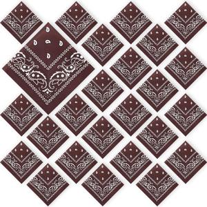 Tranqun 24 Pcs Bandanas Bulk 21.25 x 21.25 in Large Bandana Headband Paisley Cowboy Polyester Bandanas Scarf for Men Women (Brown)