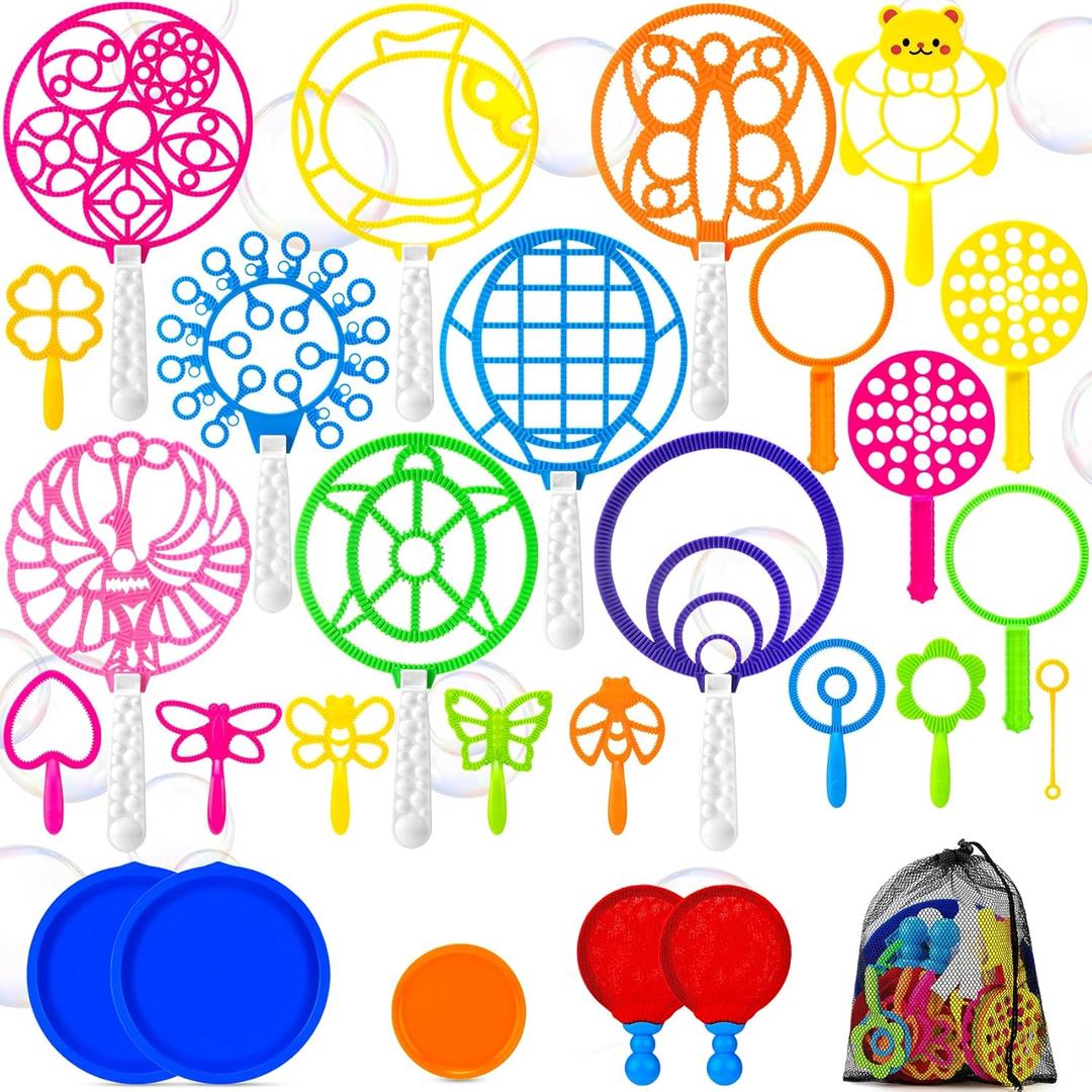 27 Pcs Bubble Wands Set, Assorted Bubble Wand for Kids Adults with Tray, Large Bubble Makers Bulk for Summer Outdoor Activities Birthday Gifts Party Favors